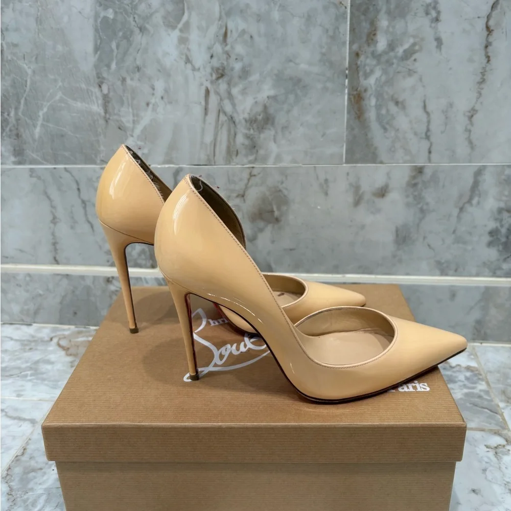 Christian Louboutin Iriza 100 Nude Patent Pointed-Toe Stiletto Pumps